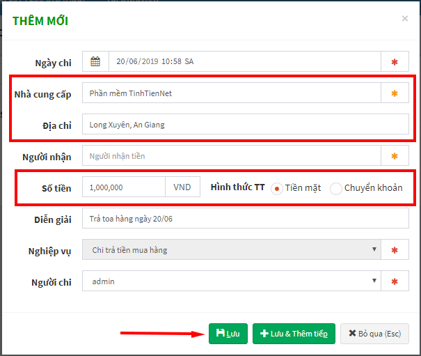 Lập phiếu chi trả nợ nhà cung cấp