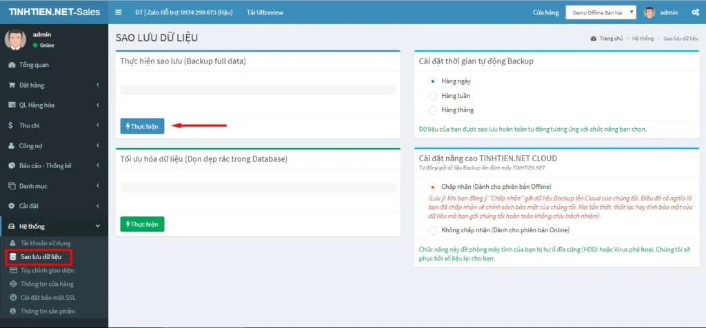 Sao lưu backup dữ liệu trên phần mềm bán hàng