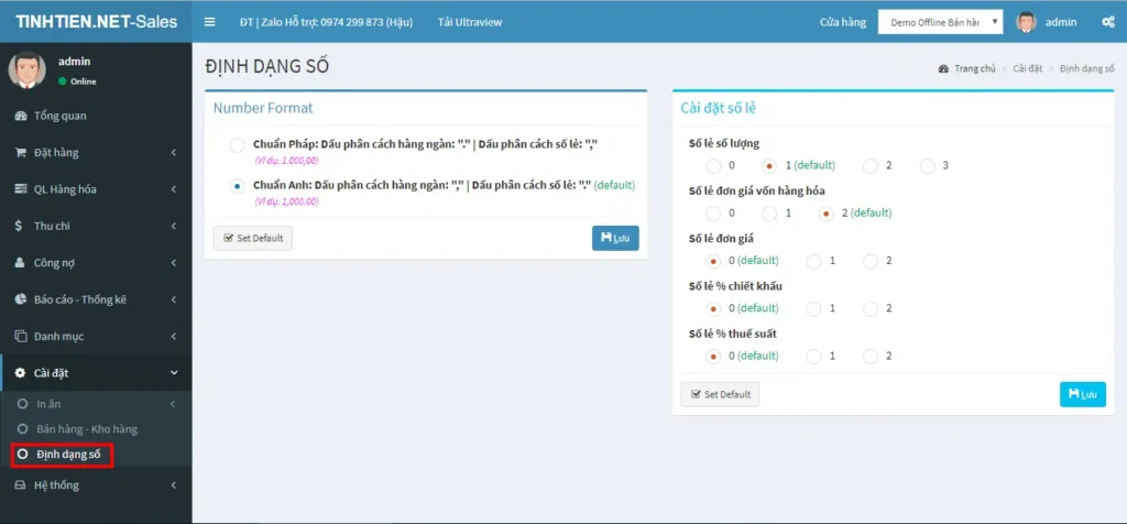 Cài đặt định dạng số trên phần mềm quản lý bán hàng Lihasoft