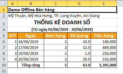 xuất excel doanh số bán hàng