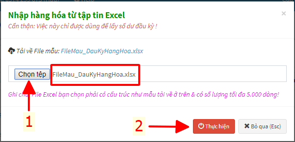 chọn đường dẫn đến file excel cần nạp