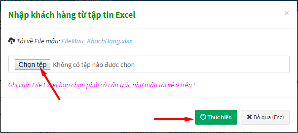 chọn đường dẫn lưu file cần import khách hàng